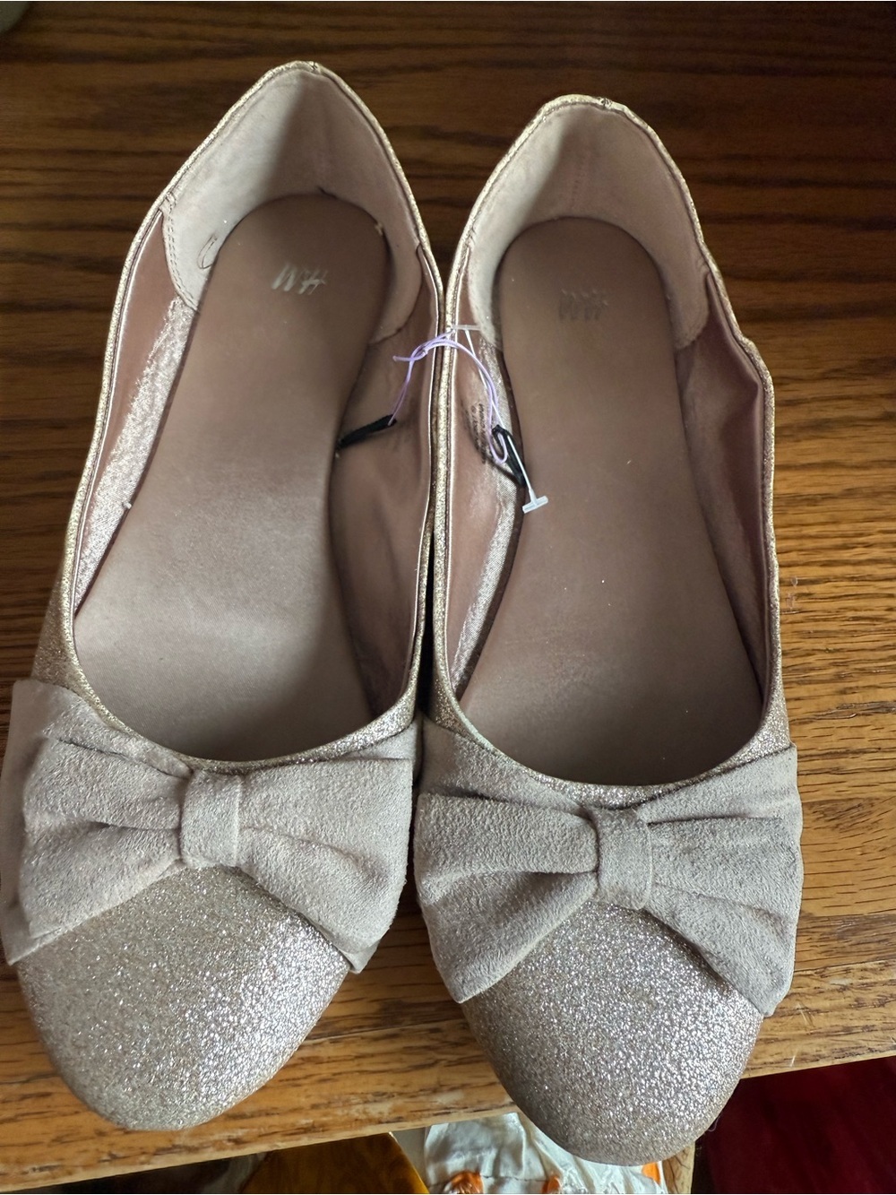 H&M Beige Glitter Bow Ballet Flats - Women's Size 8 - New with Tags NEW - Picture 5 of 5